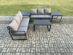Rackhams Aluminium 5 Pieces Outdoor Garden Furniture Lounge Sofa Set with Oblong Coffee Table 2 Side Tables Dark Grey - thumbnail 2