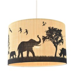 Rackhams Modern Safari Bamboo Pendant Light Shade with Black Animals and Trees