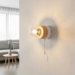 Rackhams 4 Watt Wooden White Interior LED Wall Light With Pull Cord - thumbnail 1
