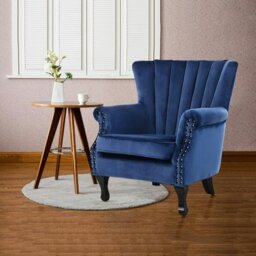 Rackhams WineRed/Blue Velvet Wingback Chair Upholstered Armchair - Grey - thumbnail 5