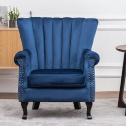 Rackhams WineRed/Blue Velvet Wingback Chair Upholstered Armchair - Grey - thumbnail 6