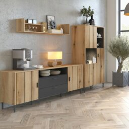 Rackhams Arundel TV Cabinet 2 Door 2 Drawer 173cm Wide in Oak/Grey - 1 - thumbnail 3
