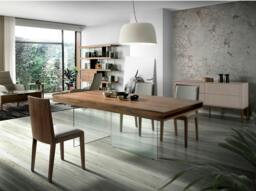 Rackhams Rectangular walnut and tempered glass dining table 1028 - thumbnail 4