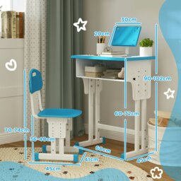 Rackhams Kids Desk and Chair Set Adjustable Height Study Table Set w/ Drawer, Book Stand, Pen Slot - Blue - thumbnail 5
