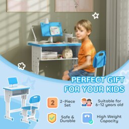 Rackhams Kids Desk and Chair Set Adjustable Height Study Table Set w/ Drawer, Book Stand, Pen Slot - Blue - thumbnail 3