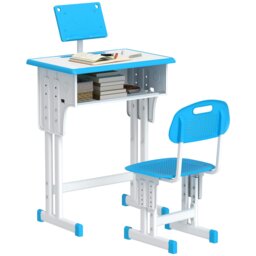 Rackhams Kids Desk and Chair Set Adjustable Height Study Table Set w/ Drawer, Book Stand, Pen Slot - Blue - thumbnail 2