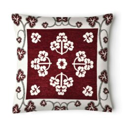 Rackhams Chenille Floral Woven Detail Cushion - 43cm x 43cm - Burgandy - thumbnail 1