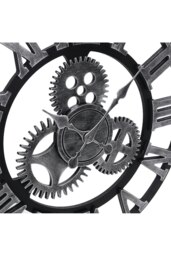 Rackhams 58cm Dia Industrial Style Round Roman Numeral Gear Wall Clock - Silver - thumbnail 4
