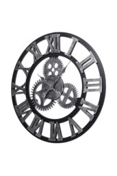 Rackhams 58cm Dia Industrial Style Round Roman Numeral Gear Wall Clock - Silver - thumbnail 2