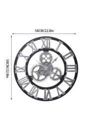Rackhams 58cm Dia Industrial Style Round Roman Numeral Gear Wall Clock - Silver - thumbnail 6