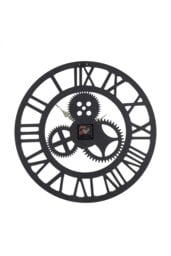 Rackhams 58cm Dia Industrial Style Round Roman Numeral Gear Wall Clock - Silver - thumbnail 3