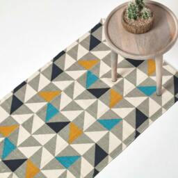 Rackhams Copenhagen Blue, Yellow and Grey 100% Cotton Geometric Style Scandi Printed Rug - 120 x 170 cm - thumbnail 2