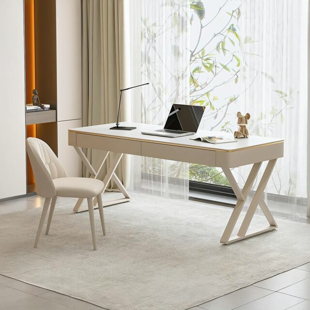 Rackhams Versa Small Office Desk, Sintered Stone - With Chair - With Chair