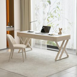 Rackhams Versa Small Office Desk, Sintered Stone - With Chair - With Chair - thumbnail 1