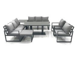 Rackhams Garden Sofa Set Aluminium Furniture Rising Dining Tabe Set with 2 Chair Big Footstool Side Table Dark Grey - thumbnail 1