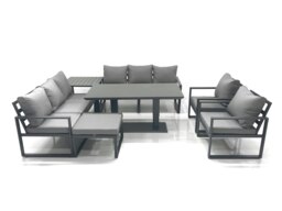 Rackhams Garden Sofa Set Aluminium Furniture Rising Dining Tabe Set with 2 Chair Big Footstool Side Table Dark Grey - thumbnail 2