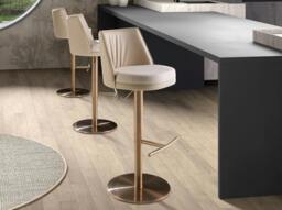 Rackhams Swivel Stool in Cream Marbled Fabric and Cream Leatherette 4234 - thumbnail 4