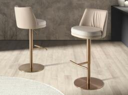 Rackhams Swivel Stool in Cream Marbled Fabric and Cream Leatherette 4234 - thumbnail 6