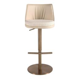 Rackhams Swivel Stool in Cream Marbled Fabric and Cream Leatherette 4234 - thumbnail 2