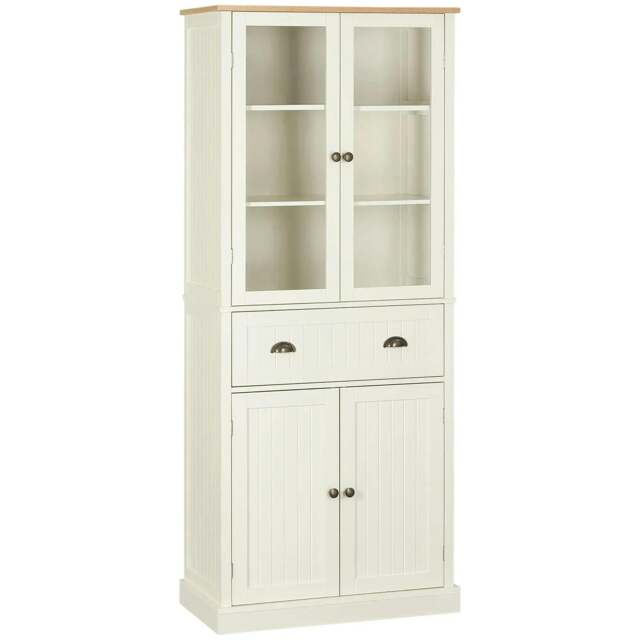 Rackhams Freestanding Kitchen Cupboard, 5-tier Storage Cabinet with Adjustable Shelves and Drawer for Living Room, Dining Room, Cream White - image 1