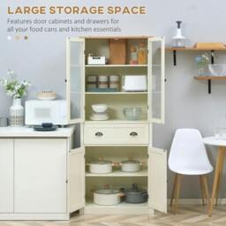 Rackhams Freestanding Kitchen Cupboard, 5-tier Storage Cabinet with Adjustable Shelves and Drawer for Living Room, Dining Room, Cream White - thumbnail 4