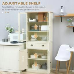 Rackhams Freestanding Kitchen Cupboard, 5-tier Storage Cabinet with Adjustable Shelves and Drawer for Living Room, Dining Room, Cream White - thumbnail 6