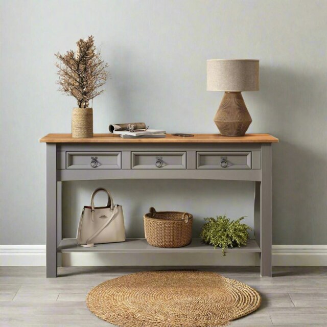Rackhams Grey Solid Pine Sideboard – 3-Drawer Rustic Cabinet - image 1
