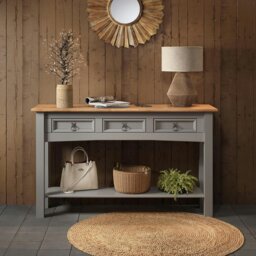 Rackhams Grey Solid Pine Sideboard – 3-Drawer Rustic Cabinet - thumbnail 2
