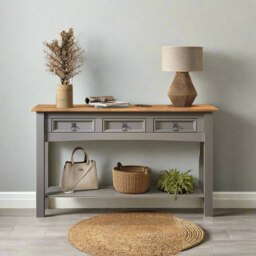 Rackhams Grey Solid Pine Sideboard – 3-Drawer Rustic Cabinet