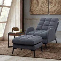 Rackhams Upholstered Adjustable Backrest Velvet Sleeper Recliner Come with Ottoman - Blue - thumbnail 5