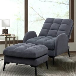 Rackhams Upholstered Adjustable Backrest Velvet Sleeper Recliner Come with Ottoman - Blue - thumbnail 4