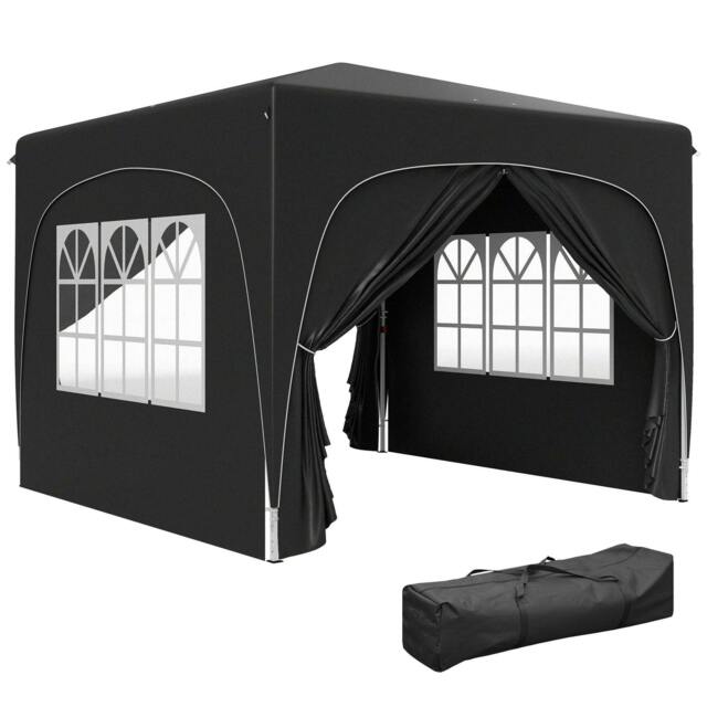 Rackhams 3 x 3m Pop-Up Gazebo Shelter, with Accessories - Black