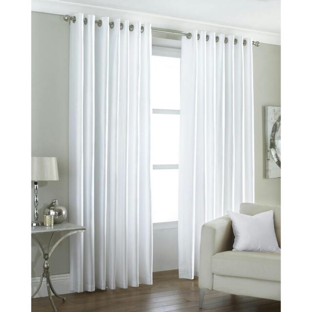 Rackhams Fiji Faux Silk Ringtop Curtains - White - 66x54 (168x137cm) - White - 100% Polyester - image 1