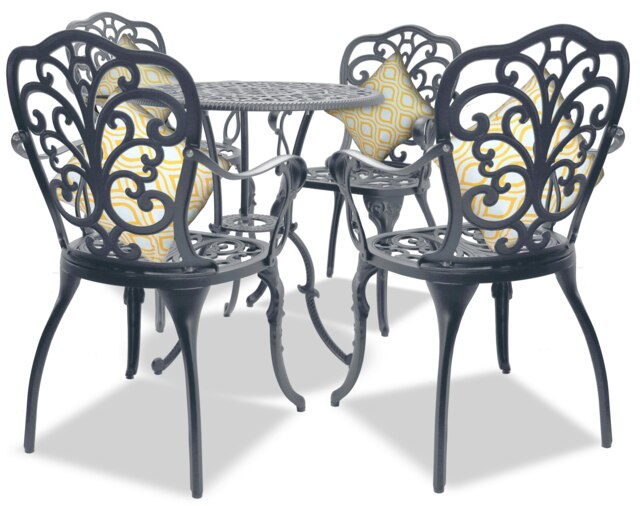 Rackhams BANGUI Grey Luxurious Garden and Patio Table and 4 Large Chairs with Armrests Cast Aluminium Bistro Set - image 1