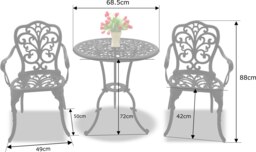 Rackhams BANGUI Grey Luxurious Garden and Patio Table and 4 Large Chairs with Armrests Cast Aluminium Bistro Set - thumbnail 6
