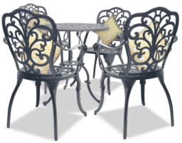 Rackhams BANGUI Grey Luxurious Garden and Patio Table and 4 Large Chairs with Armrests Cast Aluminium Bistro Set - thumbnail 1