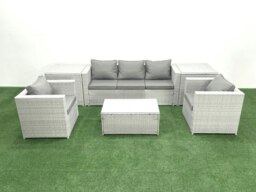 Rackhams Rattan Garden Furniture Set with 3 Seater Sofa 2 Chair Rectangular Coffee Table 2 Side Tables Light Grey Mixed 5 Seater - thumbnail 1