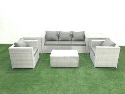 Rackhams Rattan Garden Furniture Set with 3 Seater Sofa 2 Chair Rectangular Coffee Table 2 Side Tables Light Grey Mixed 5 Seater - thumbnail 2