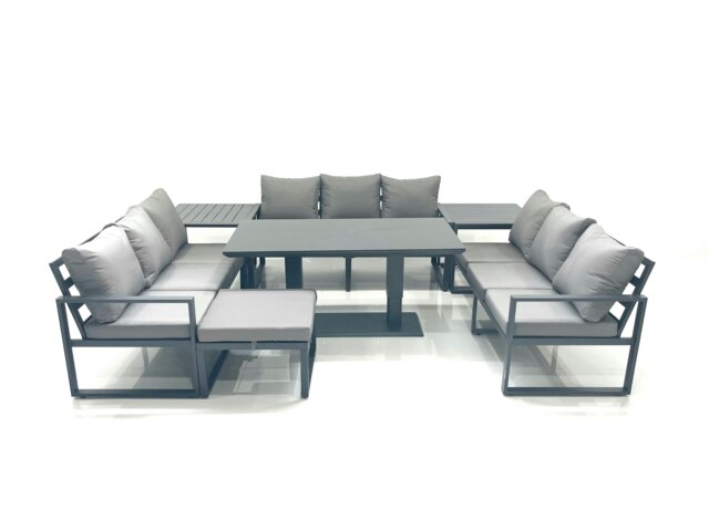 Rackhams 10 Seater Garden Sofa Set Aluminium Furniture Rising Dining Tabe Set with 2 Side Tables Big Footstool Dark Grey - image 1