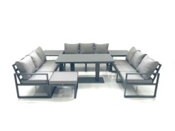 Rackhams 10 Seater Garden Sofa Set Aluminium Furniture Rising Dining Tabe Set with 2 Side Tables Big Footstool Dark Grey - thumbnail 1