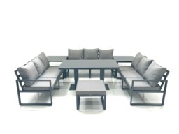 Rackhams 10 Seater Garden Sofa Set Aluminium Furniture Rising Dining Tabe Set with 2 Side Tables Big Footstool Dark Grey - thumbnail 2
