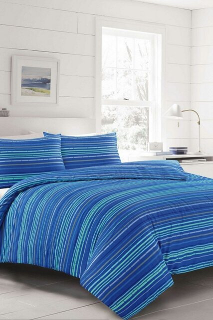 Rackhams Leon Blue Stripe Duvet Cover Set Modern Bedding - Blue - Super King - image 1