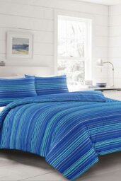 Rackhams Leon Blue Stripe Duvet Cover Set Modern Bedding - Blue - Super King - thumbnail 1