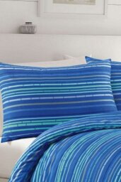 Rackhams Leon Blue Stripe Duvet Cover Set Modern Bedding - Blue - Super King - thumbnail 2
