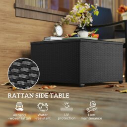 Rackhams Outdoor Coffee Table with Glass Top, Rattan Side Table, Dark Grey - thumbnail 4