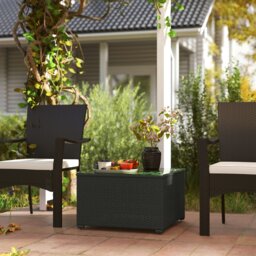 Rackhams Outdoor Coffee Table with Glass Top, Rattan Side Table, Dark Grey - thumbnail 3