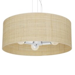 Rackhams Marshall Hand Made Designer Pendant Lamp In Matt White Metal And Natural Rattan Coloured Fabric - thumbnail 3