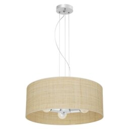 Rackhams Marshall Hand Made Designer Pendant Lamp In Matt White Metal And Natural Rattan Coloured Fabric - thumbnail 4