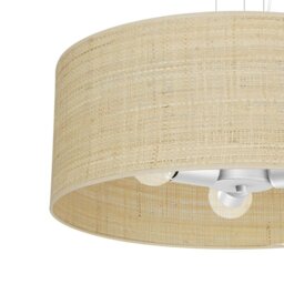 Rackhams Marshall Hand Made Designer Pendant Lamp In Matt White Metal And Natural Rattan Coloured Fabric - thumbnail 2
