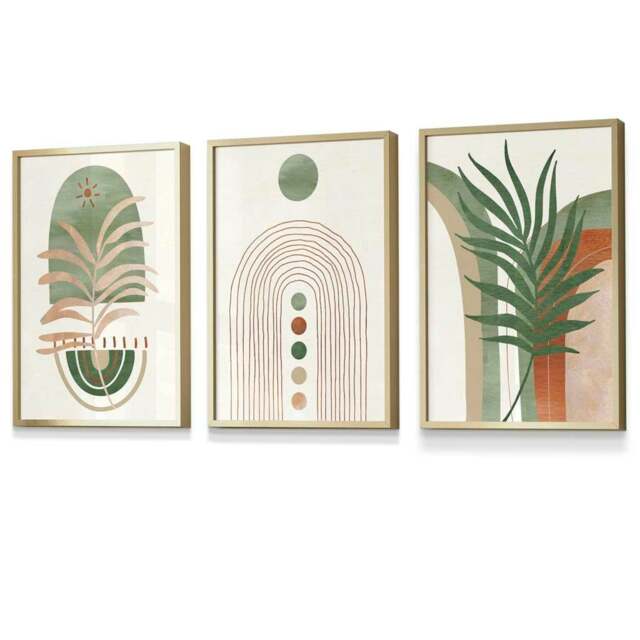 Rackhams Sage Green Botanical Arches Set of 3 Framed Wall Art - 50x70cm - Gold - image 1